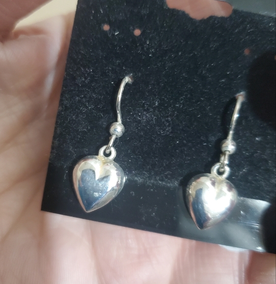 Sterling Silver Dangle Heart Earrings GUC - Picture 2 of 3
